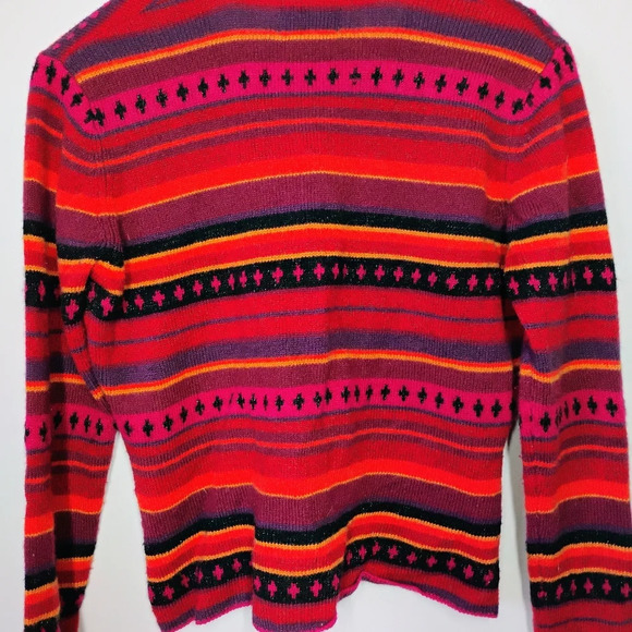 Vtg St John's Bay Y2K Cardigan Sweater Medium Sequin Striped Lambswool Aztec - Picture 5 of 11